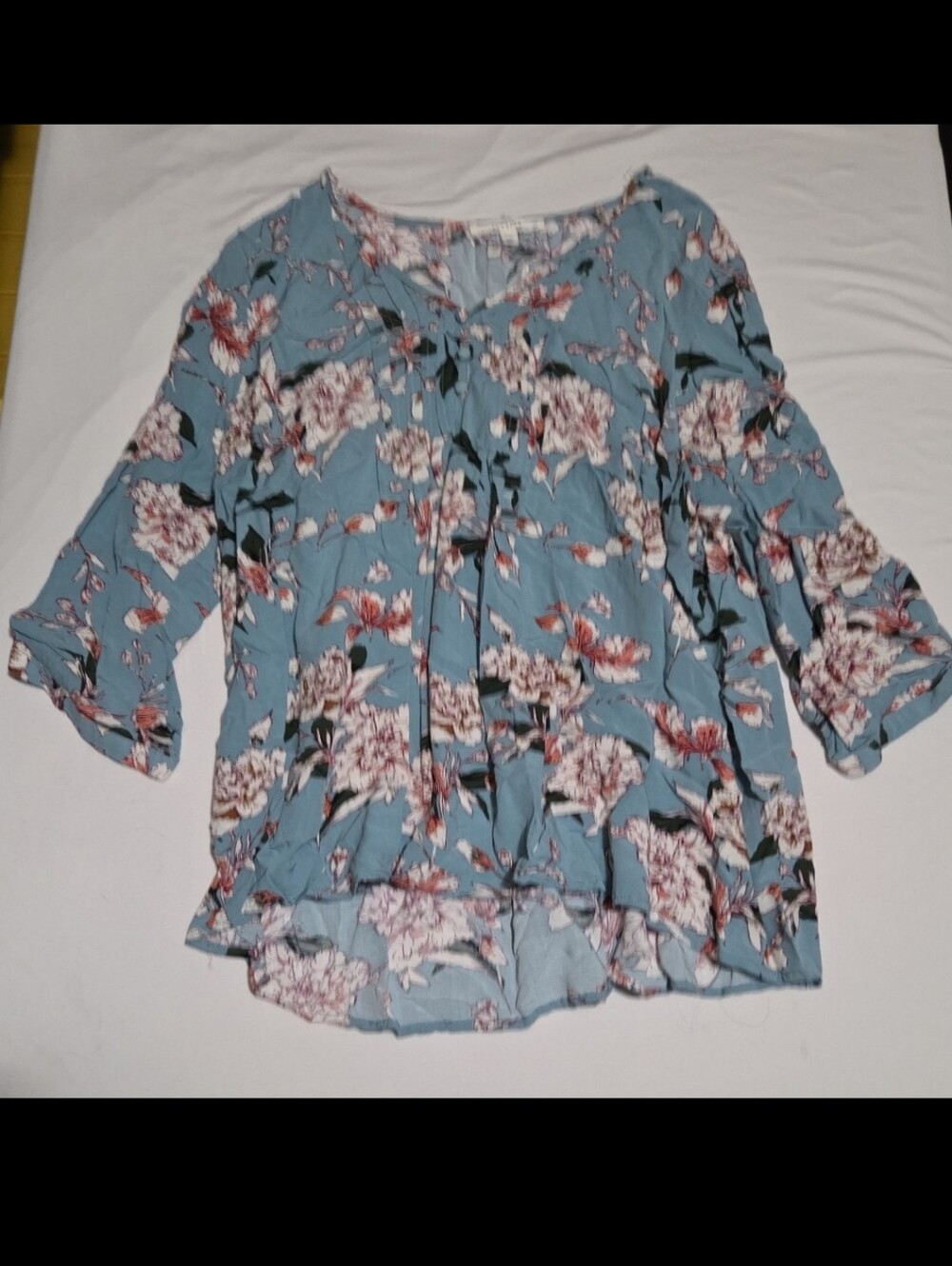 Fun 2 fun women's 1X blue floral blouse #15